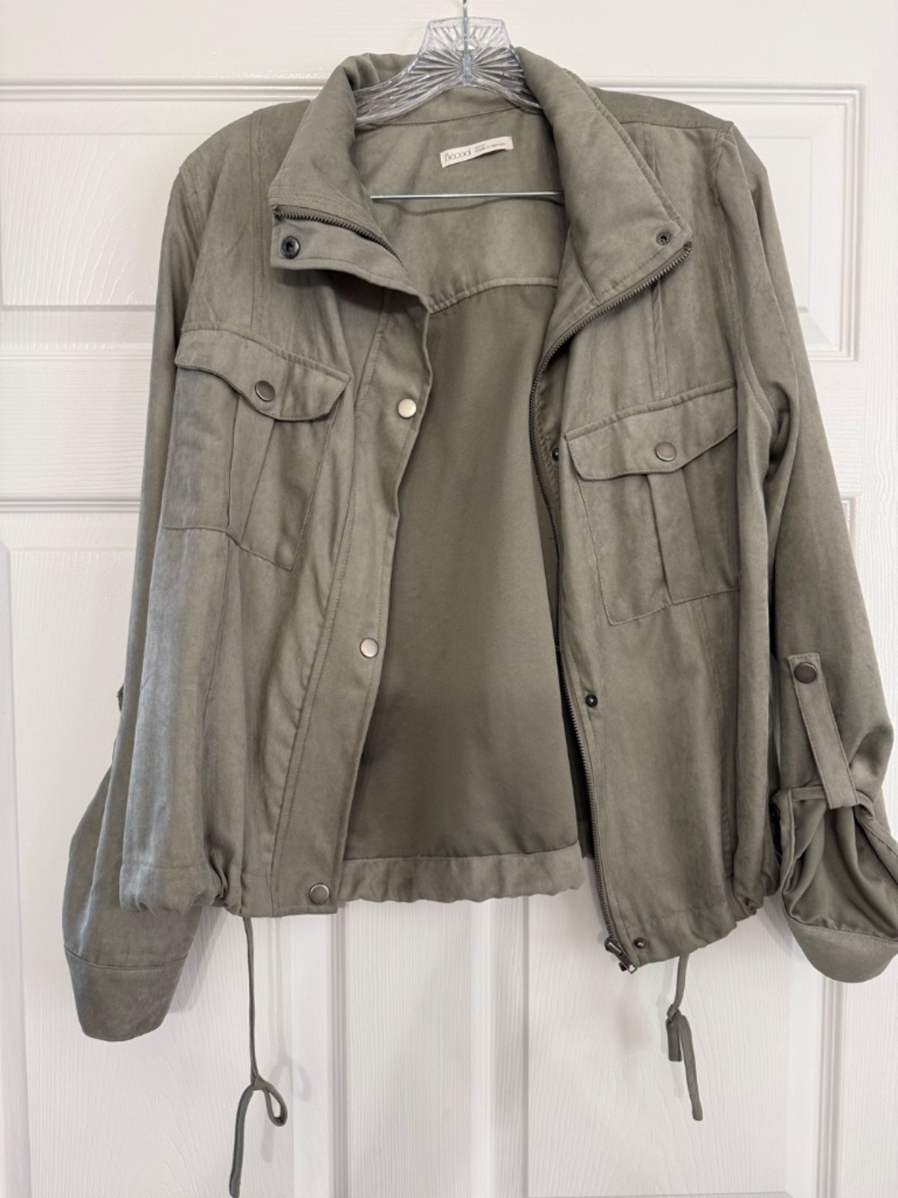 Bccool Women's Medium Taupe Utility Jacket Lightweight Cargo Roll Tab